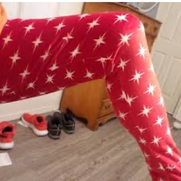 Holiday Red White Leggings Women's Small Sz 4 - 6 Stars soft cozy warm merry new - Picture 4 of 4